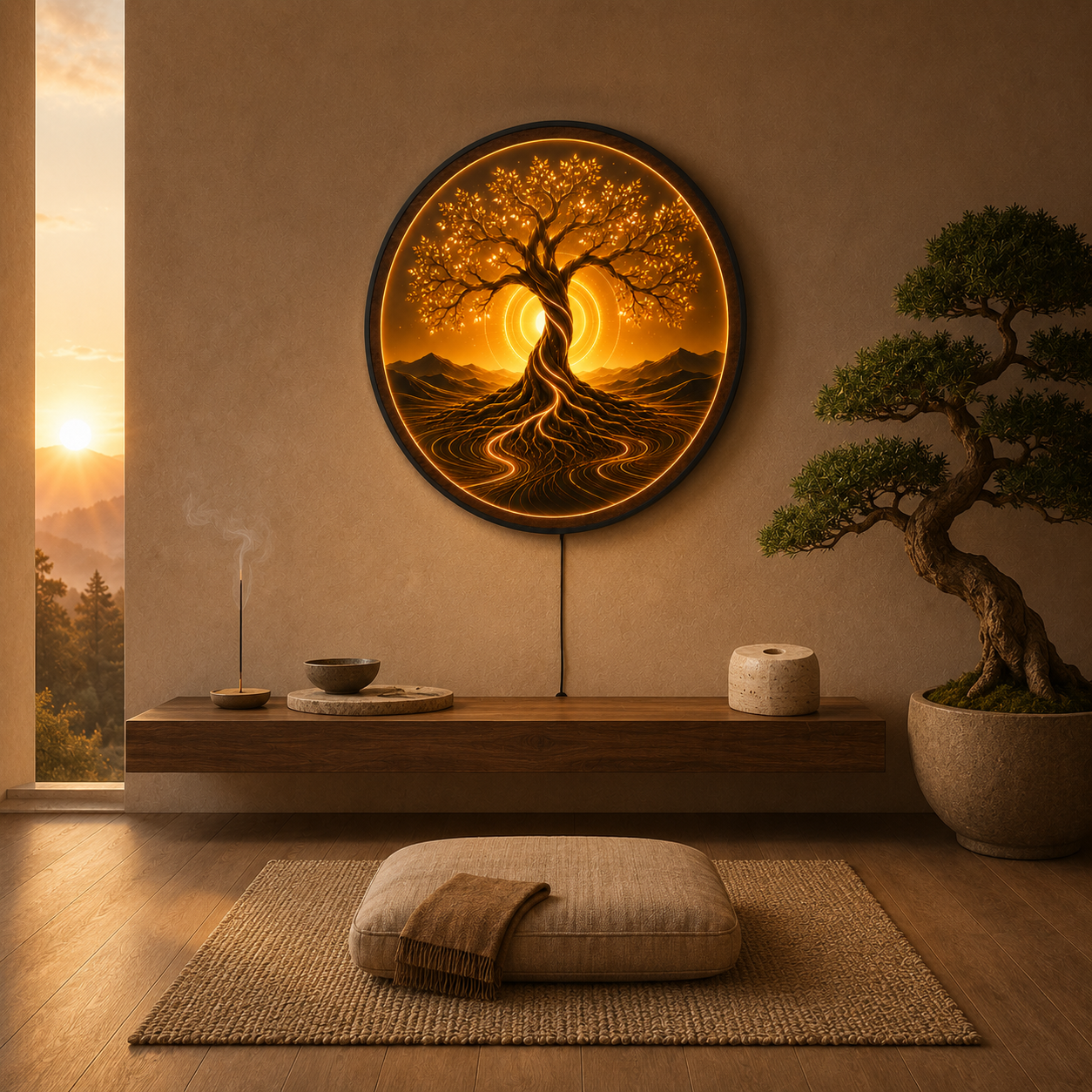 Golden Tree of Life LED Wall Art – Illuminated Nature Acrylic Decor
