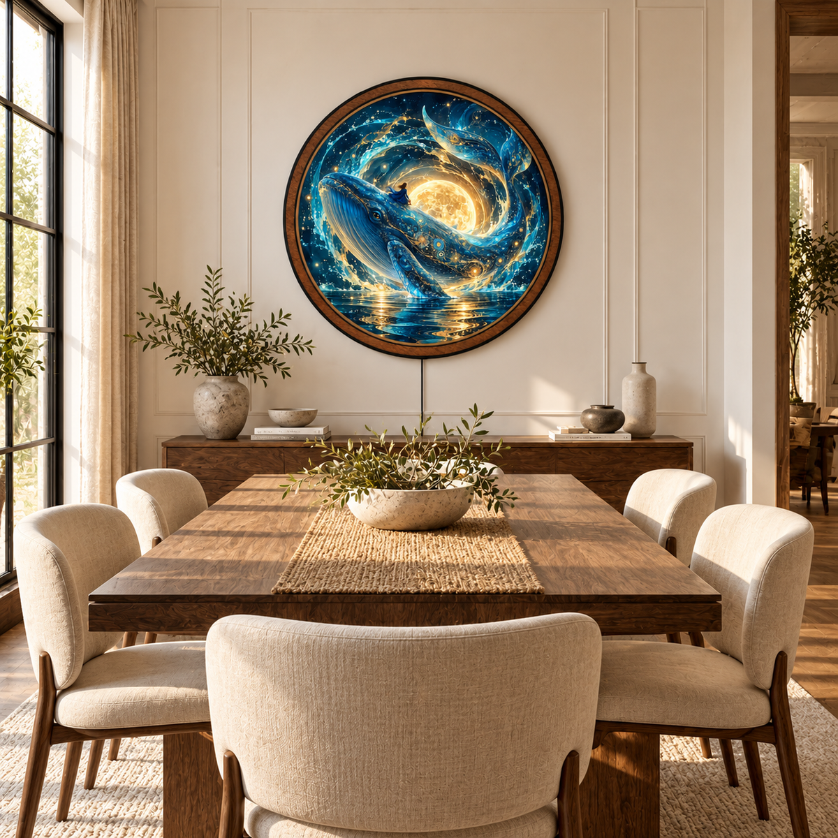 Celestial Blue Whale LED Wall Art – Golden Moon Fantasy