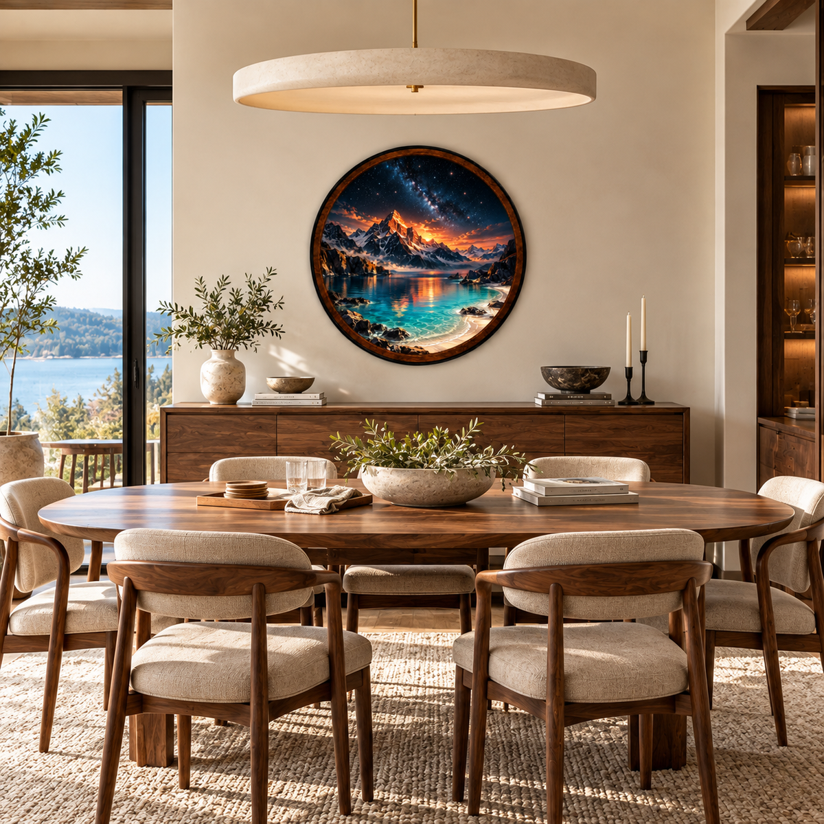 Starry Mountain & Turquoise Lake Landscape – Handcrafted LED Wall Art