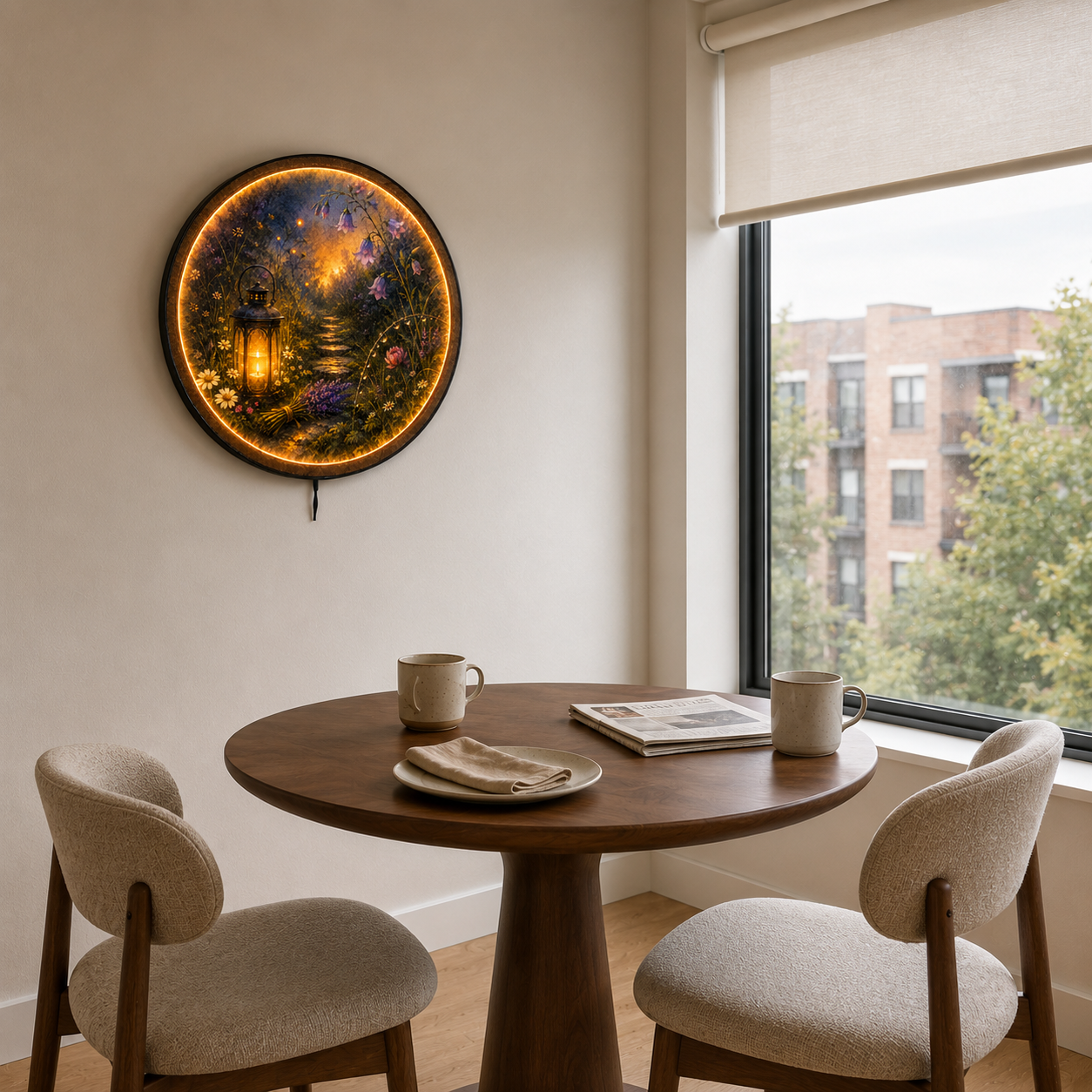 Enchanted Garden Lantern LED Wall Art – Wildflower Path Decor