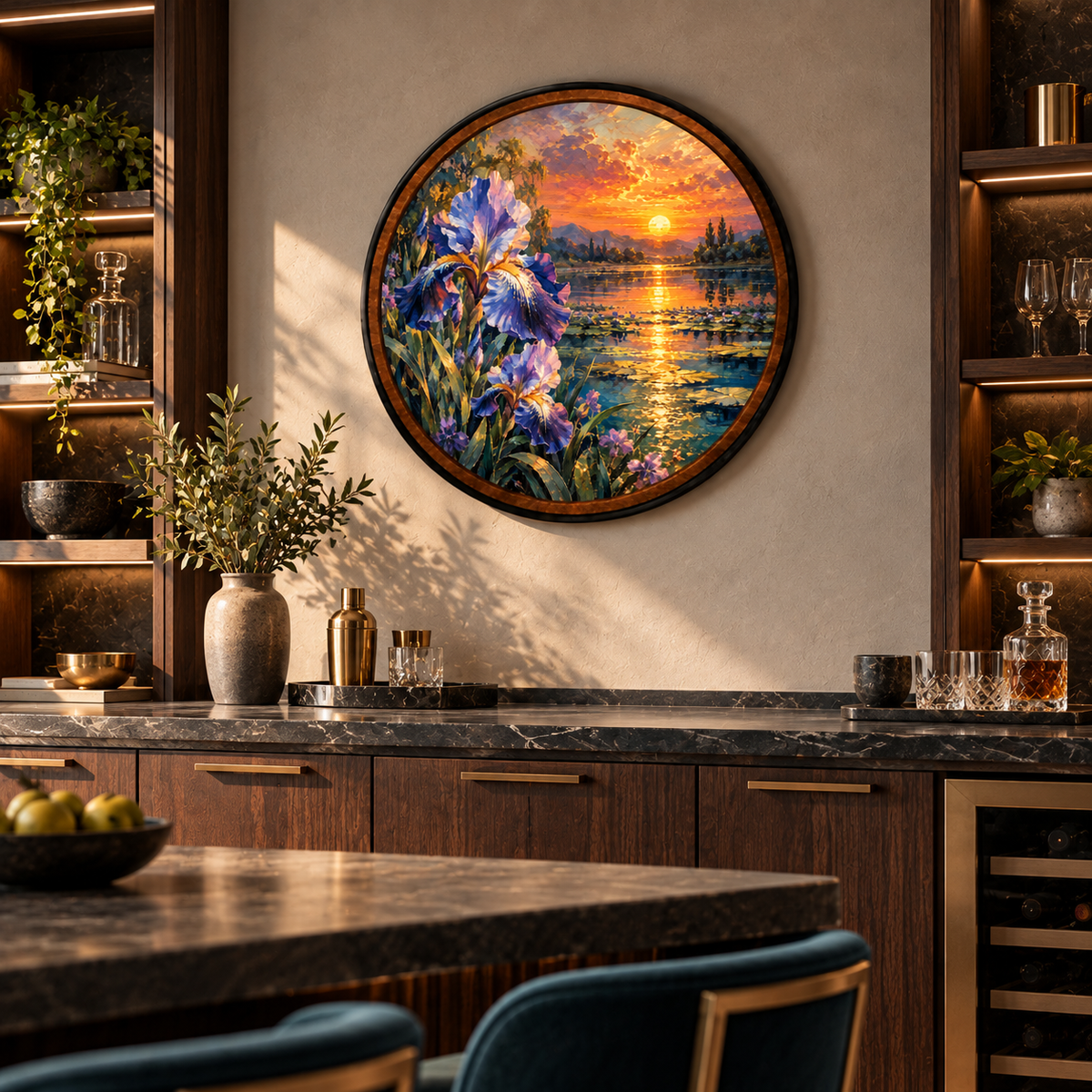 Golden Iris Sunset – Handcrafted LED Wall Art