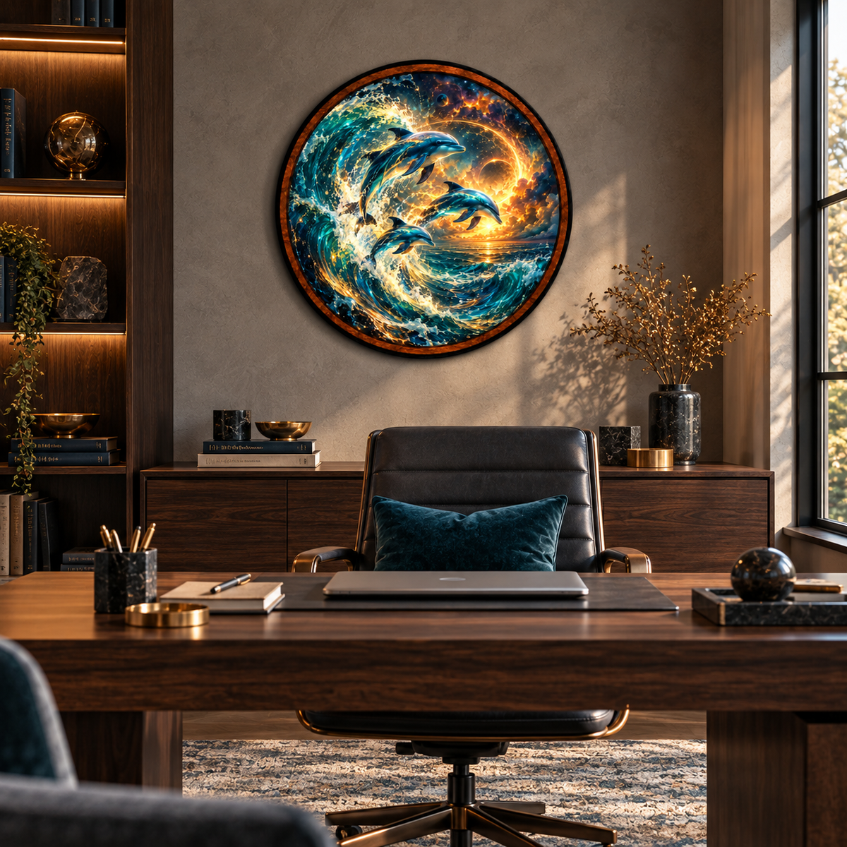 Celestial Dolphins – Handcrafted LED Wall Art