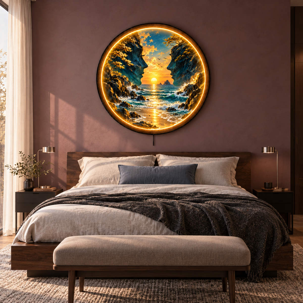 Between Two Worlds LED Wall Art – Golden Ocean Sunset Decor