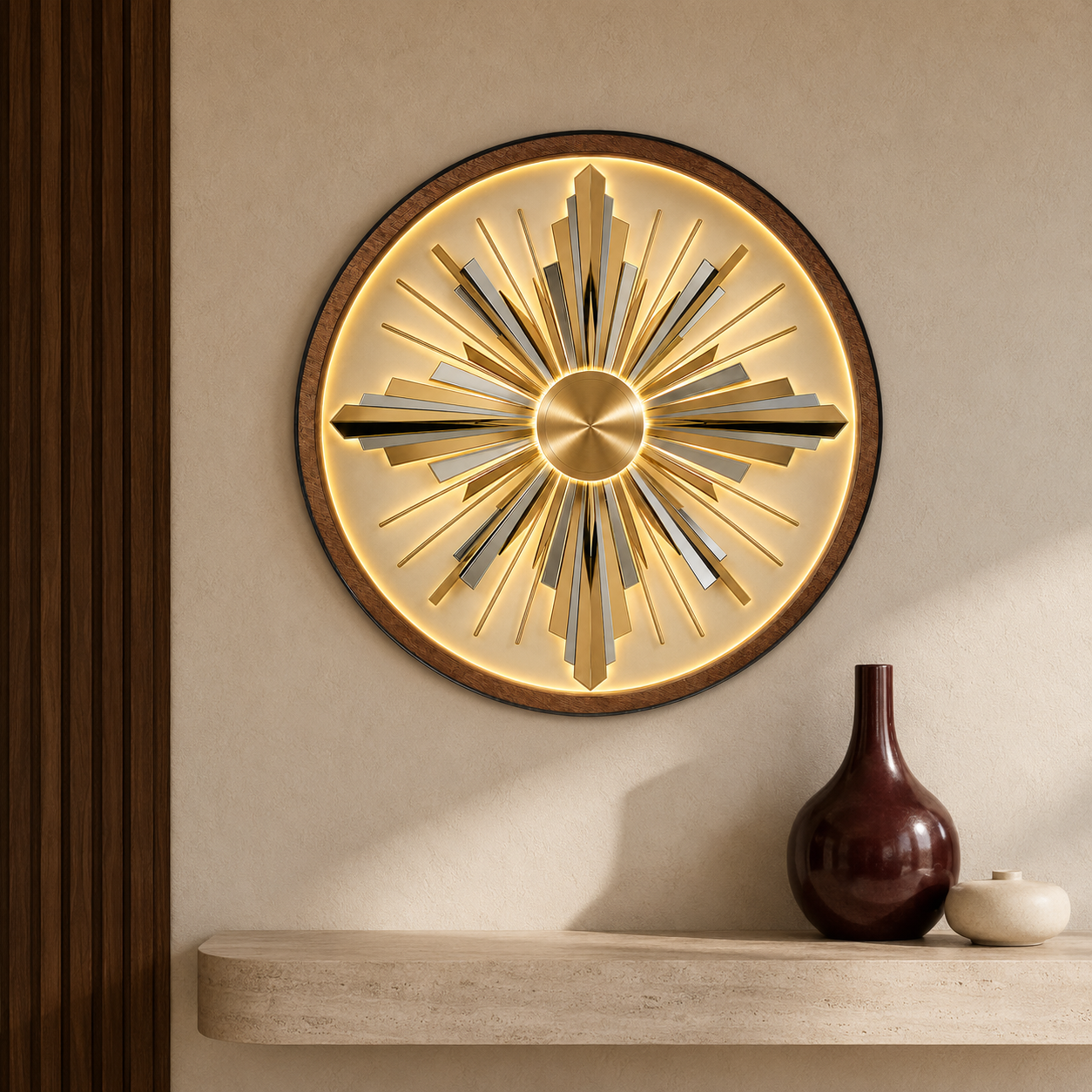 Art Decor Sunburst LED Wall Lamp | Gold Wood Art Decor