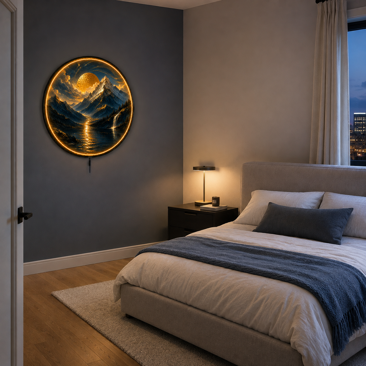 Solarcrest Mountain LED Wall Art – Golden Alpine Landscape