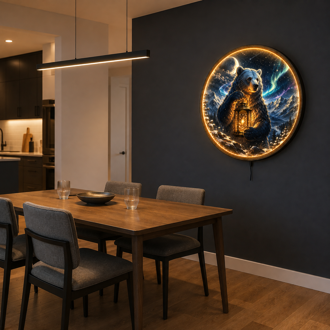 Northern Lightkeeper LED Wall Art – Bear & Aurora Mountain Decor