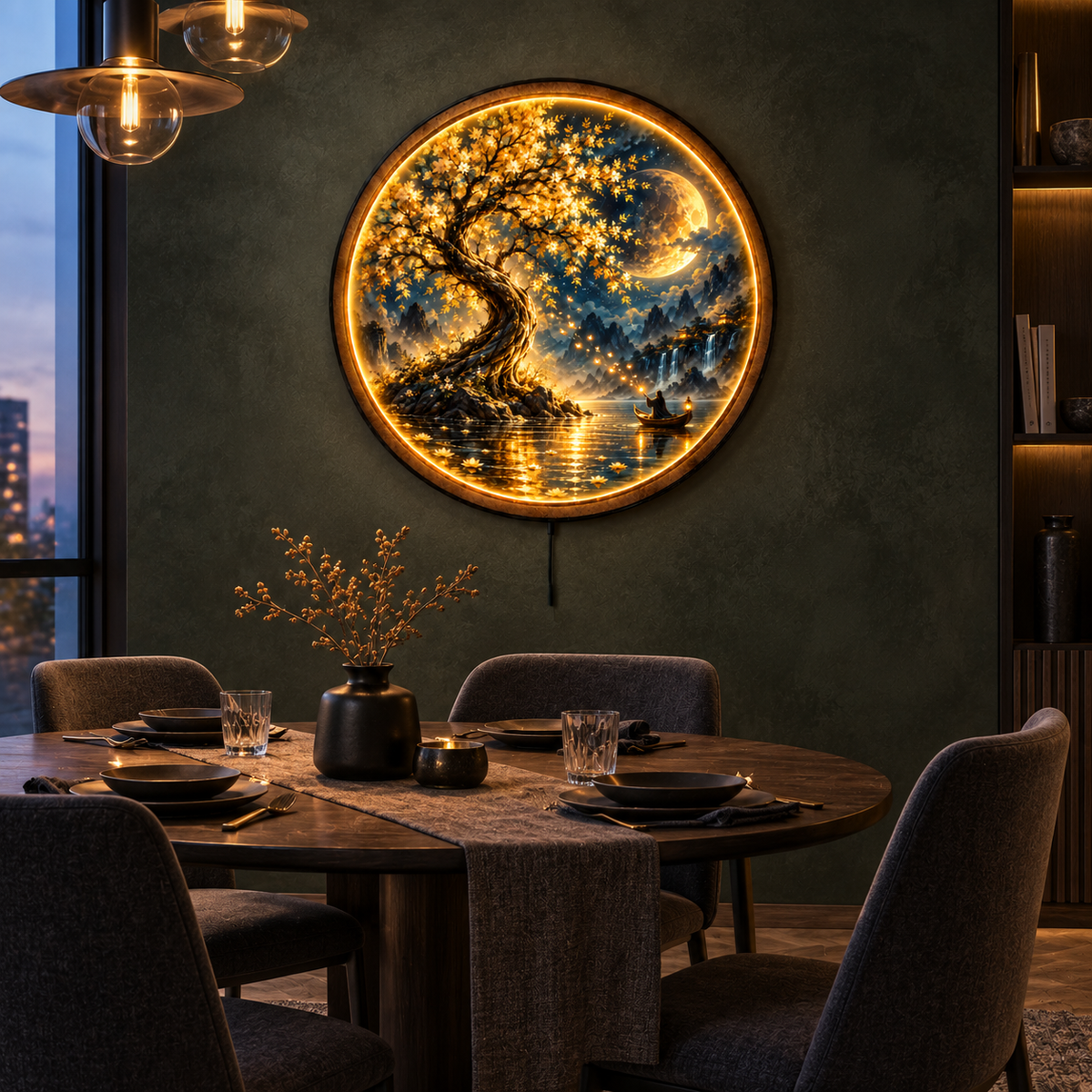 Golden Wishing Tree LED Wall Art – Moonlit Fantasy Decor