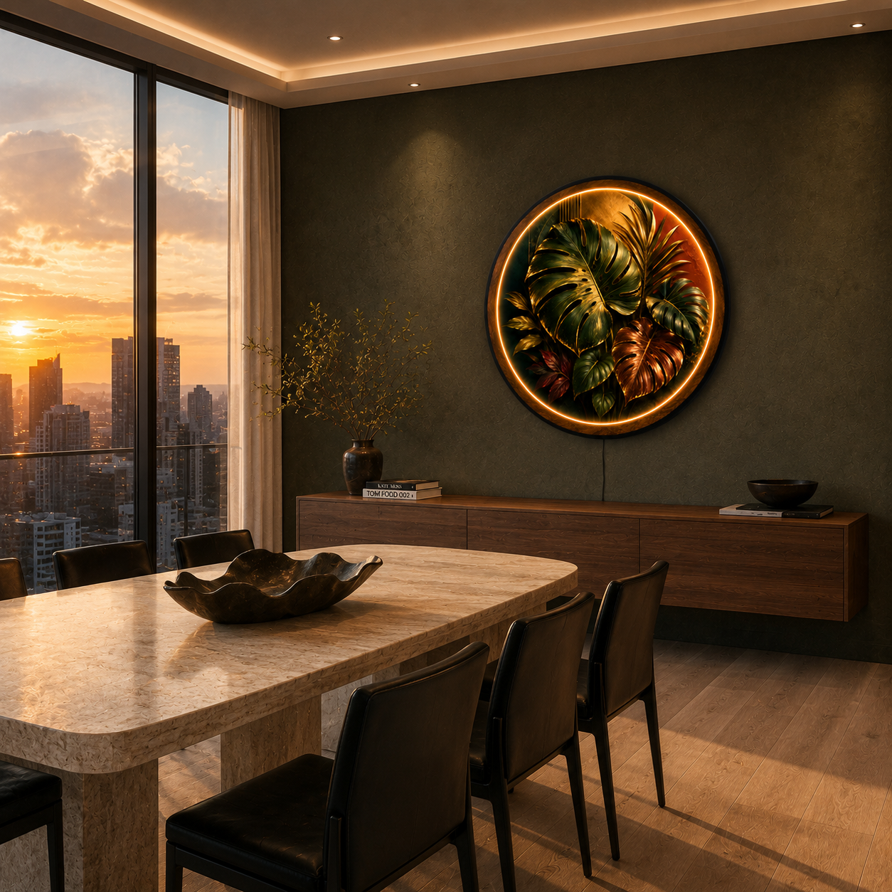 Golden Monstera Tropical LED Wall Art | Luxury Botanical Decor