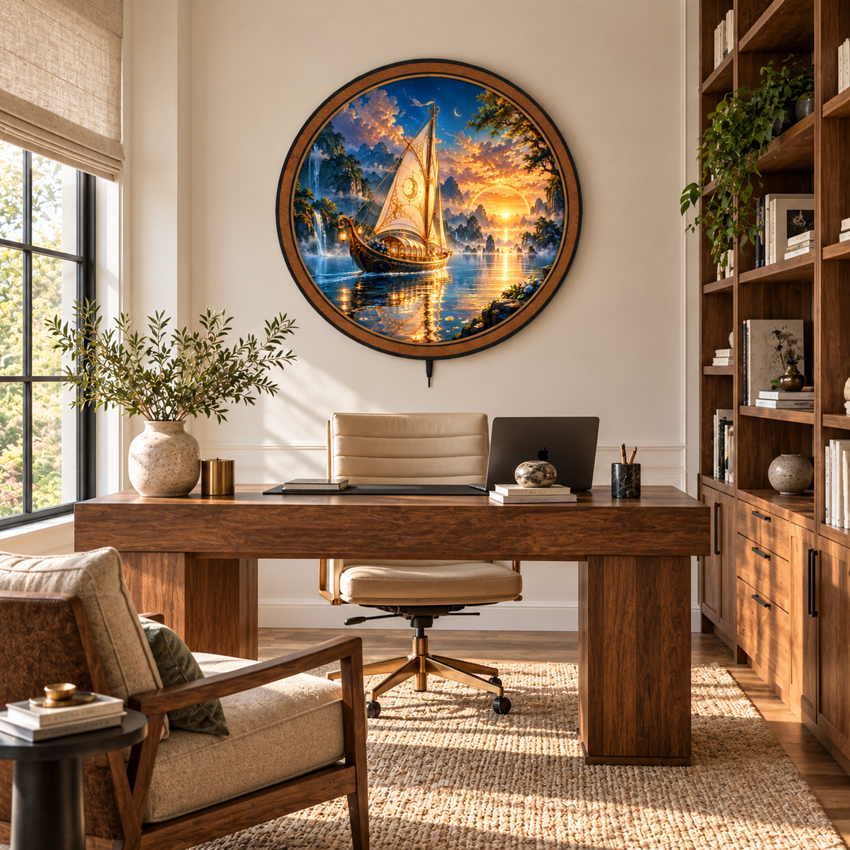 Celestial Passage – Fantasy Sailboat Sunset LED Wall Art