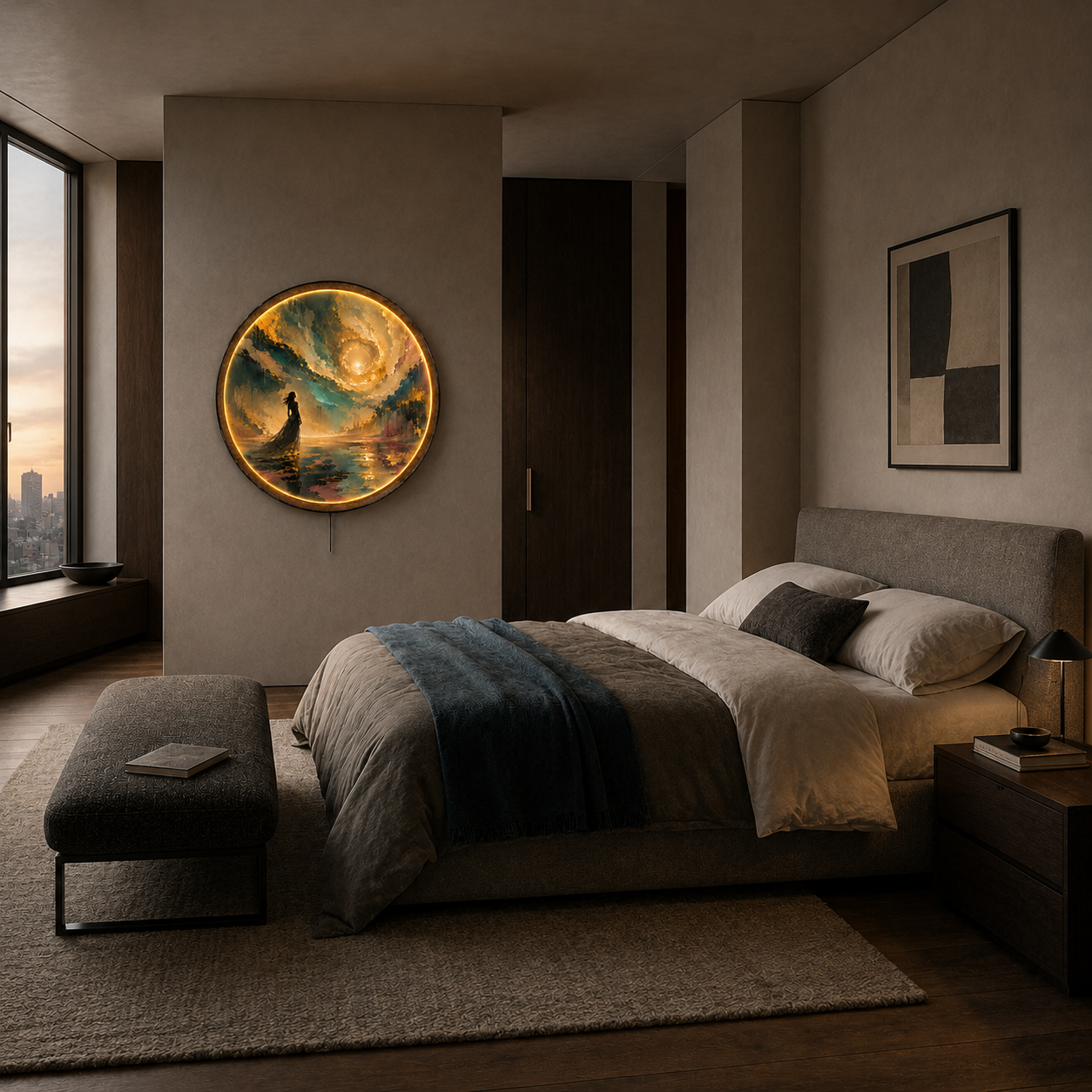 Beyond the Veil LED Wall Art – Feminine Abstract Round Decor