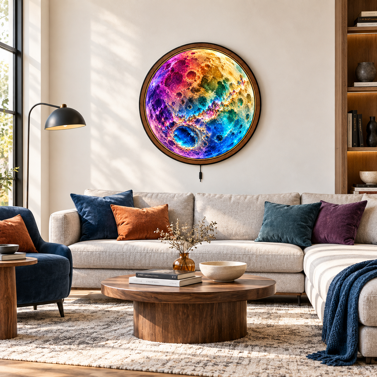 Celestial Spectrum Moon Circular LED Wall Art