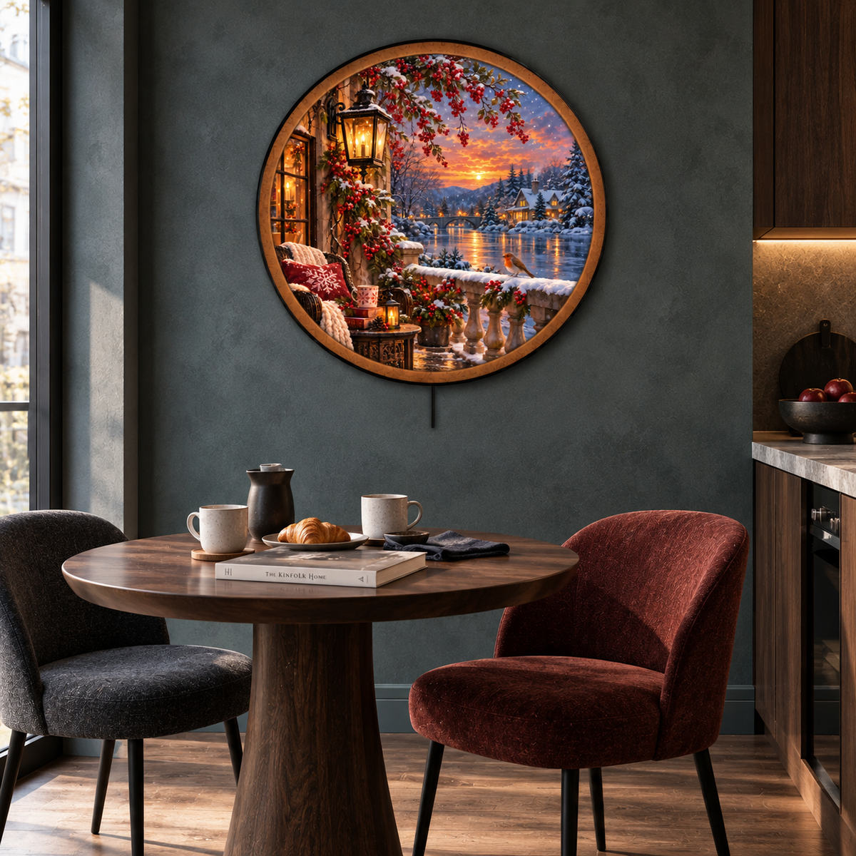 Winterberry Glow LED Wall Art – Cozy Snowy Lakeside Retreat