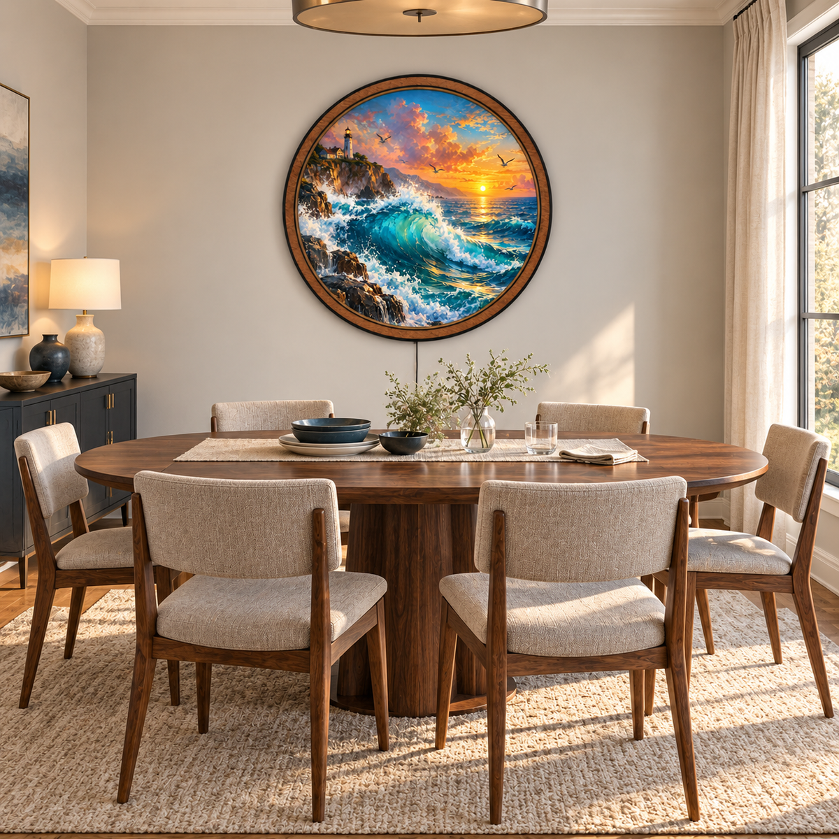 Golden Coast Lighthouse – Ocean Sunset LED Wall Art