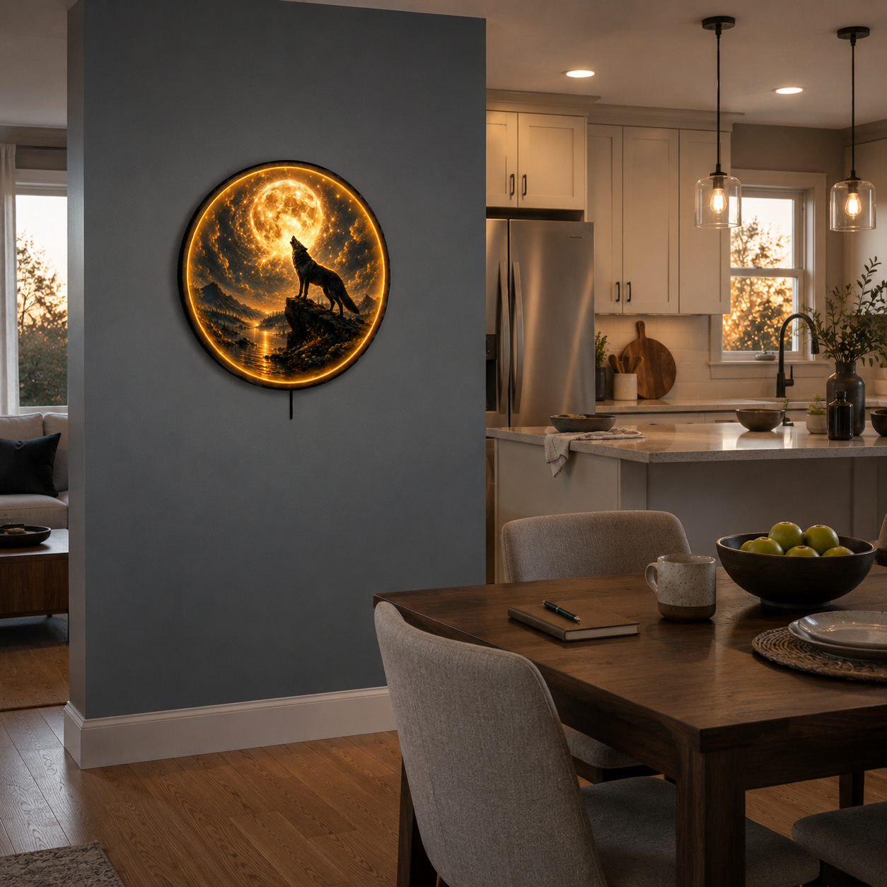 Mooncall Wolf LED Wall Art – Full Moon Mountain Nature Decor