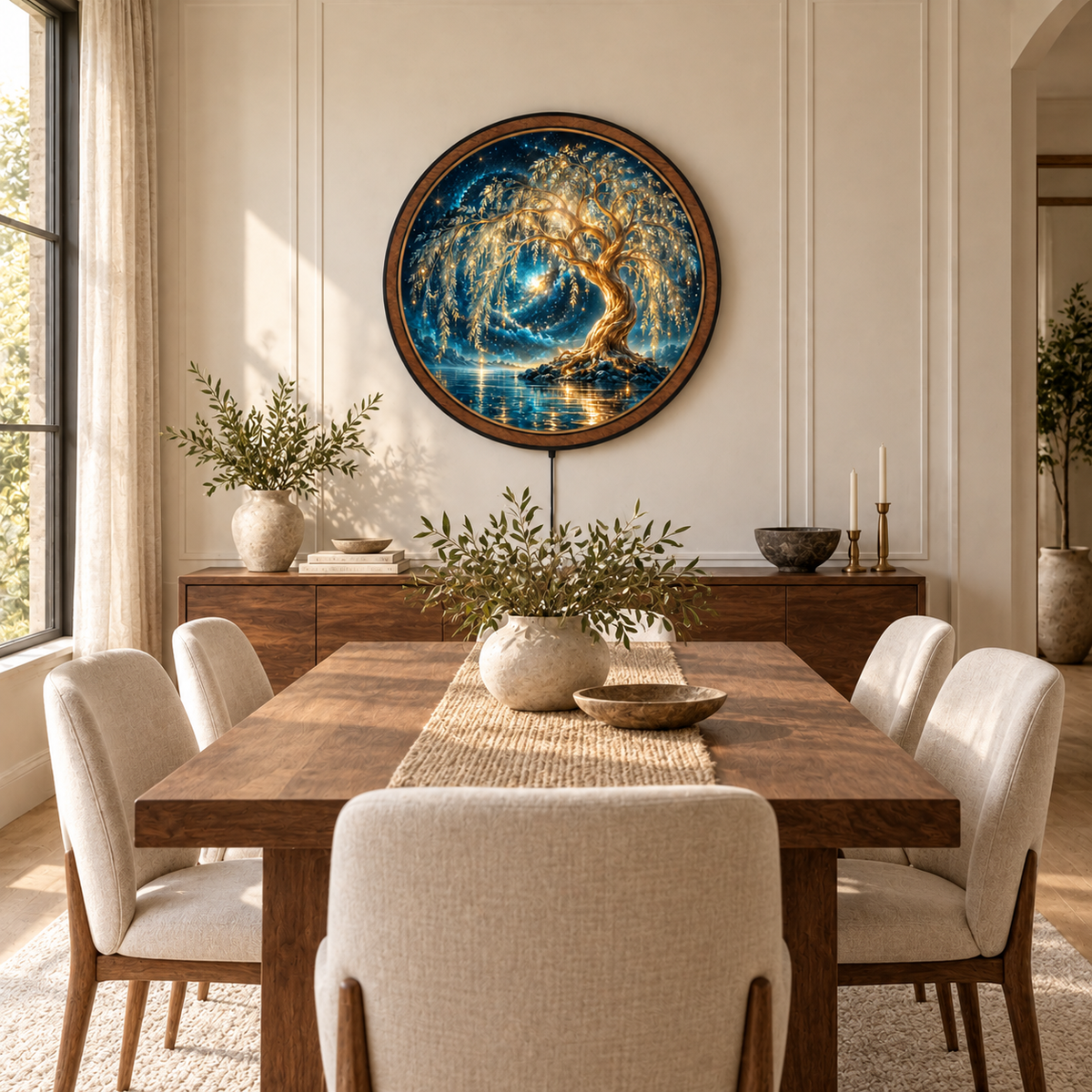 Celestial Golden Willow Tree LED Wall Art – Cosmic Dreams