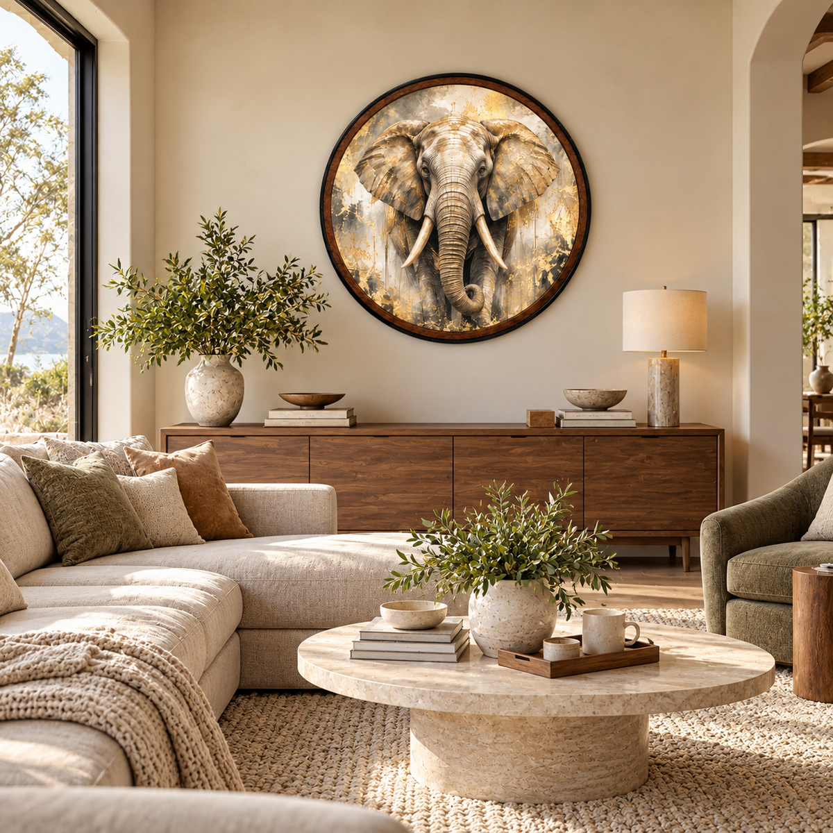 Golden Majesty Elephant – Handcrafted LED Wall Art