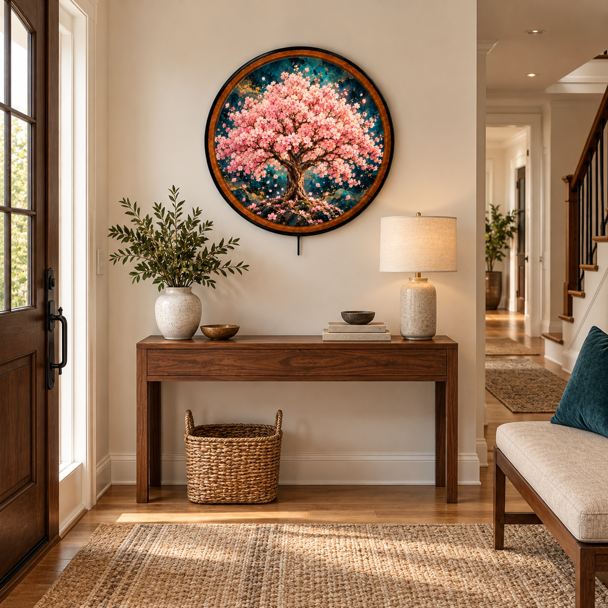 Blossom of Serenity – Handcrafted Round LED Wall Art