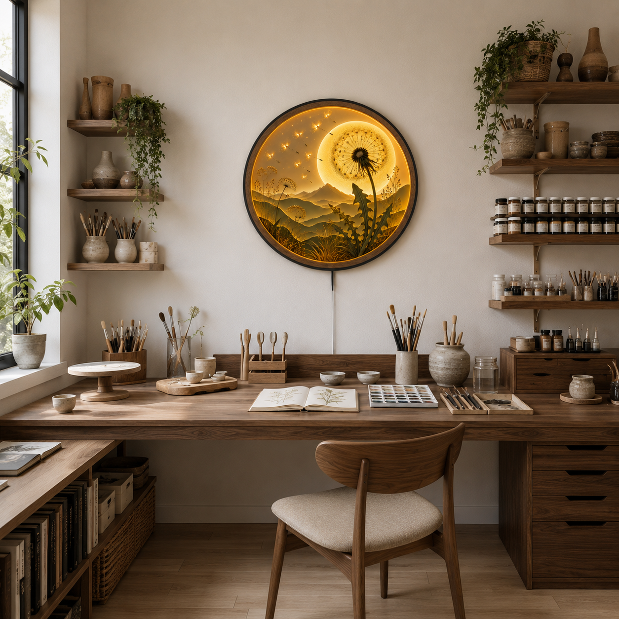 Dandelion Moon LED Wall Art – Illuminated Nature Acrylic Wall Decor