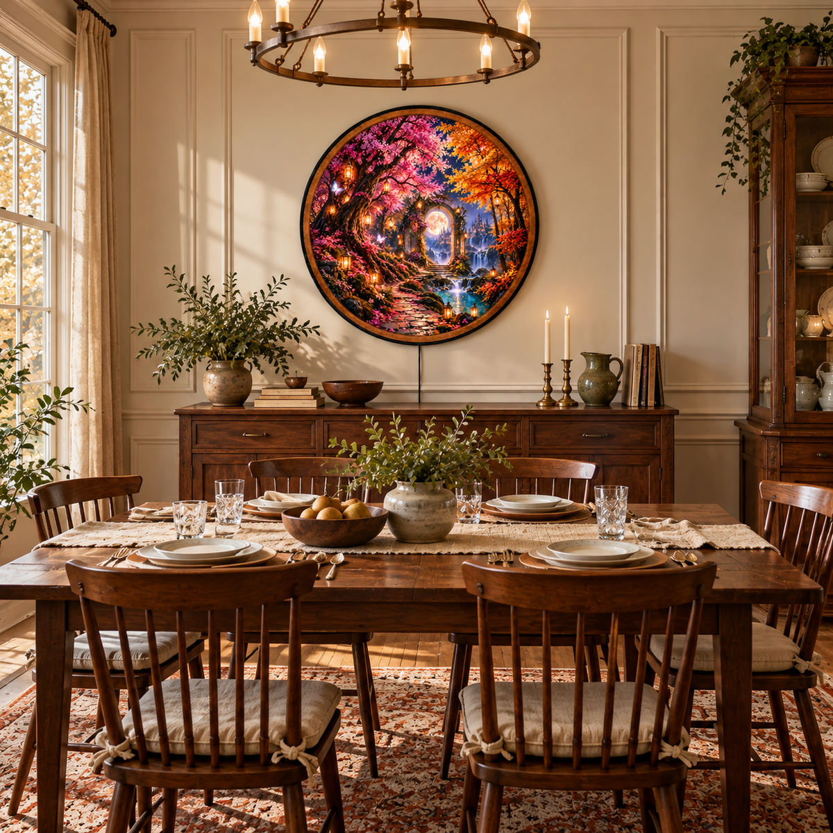 Enchanted Moonlit Garden – Handcrafted Round LED Wall Art