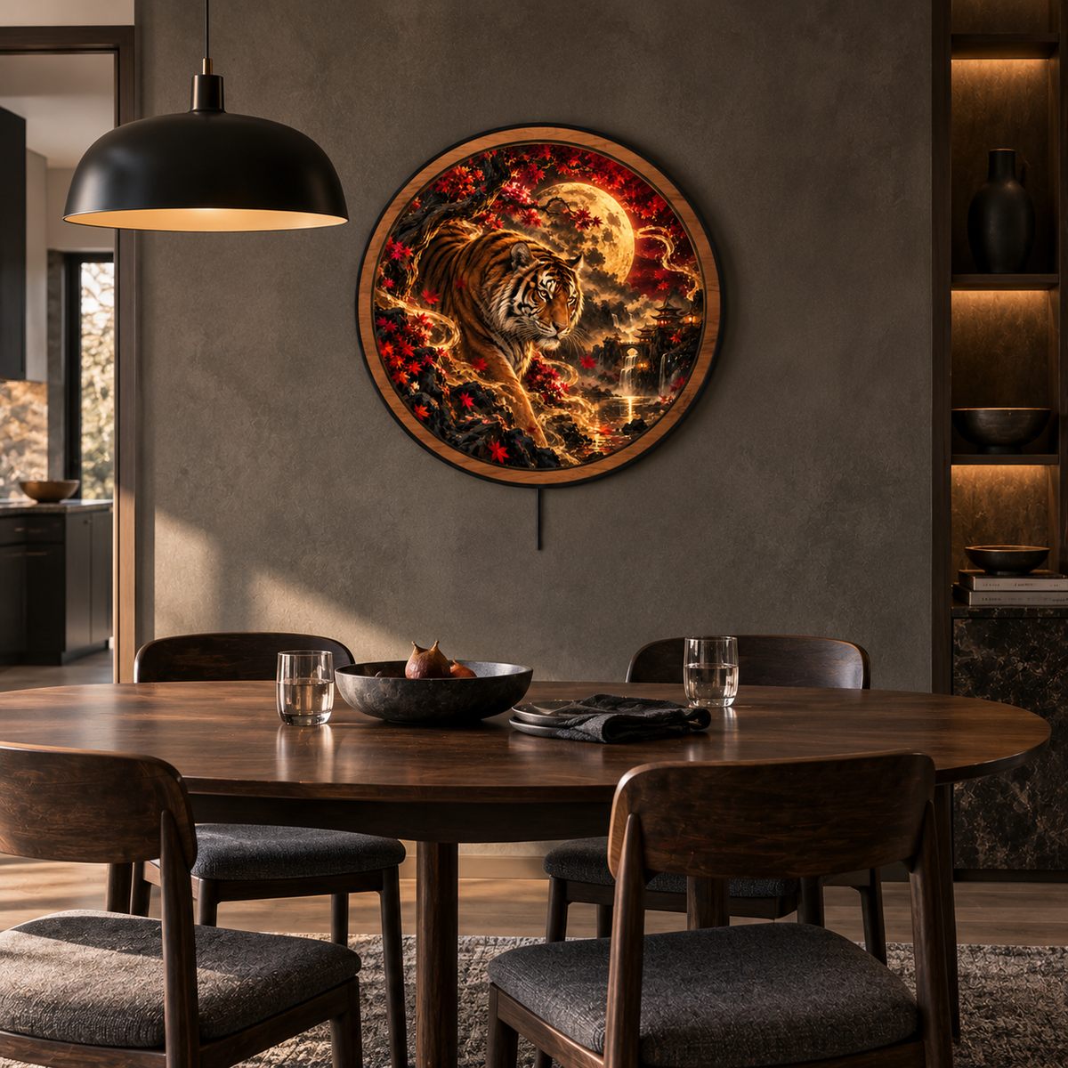 Crimson Moon Tiger – Golden Spirit LED Wall Art