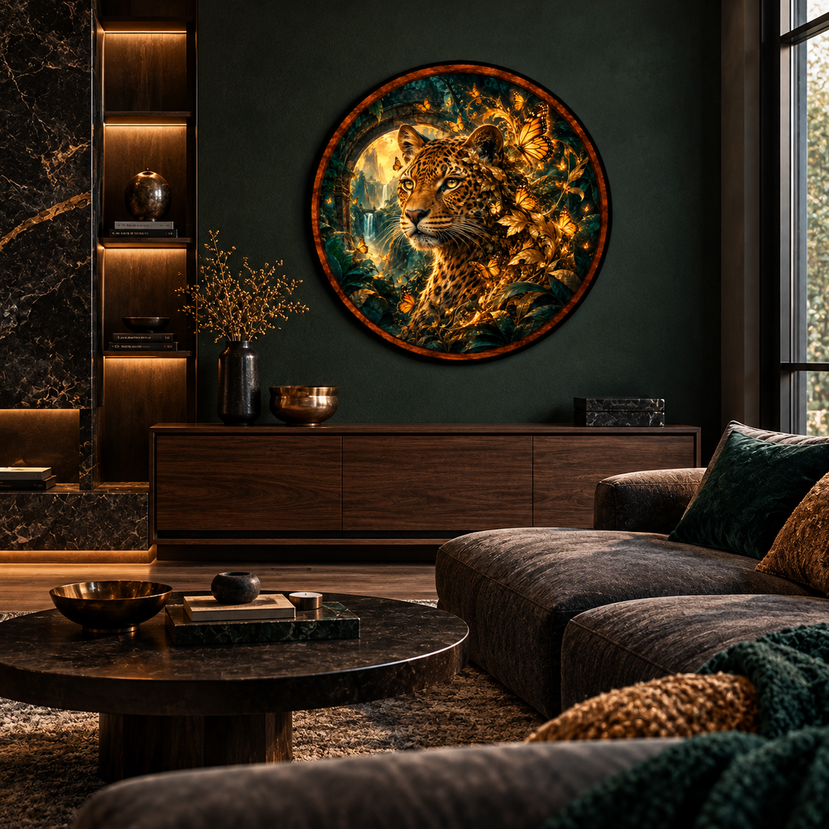 Golden Jungle Leopard – Handcrafted LED Wall Art