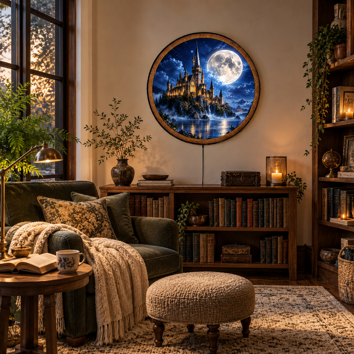 Handcrafted Moonlit Castle LED Wall Art – Gothic Fantasy Castle & Full Moon Lighted
