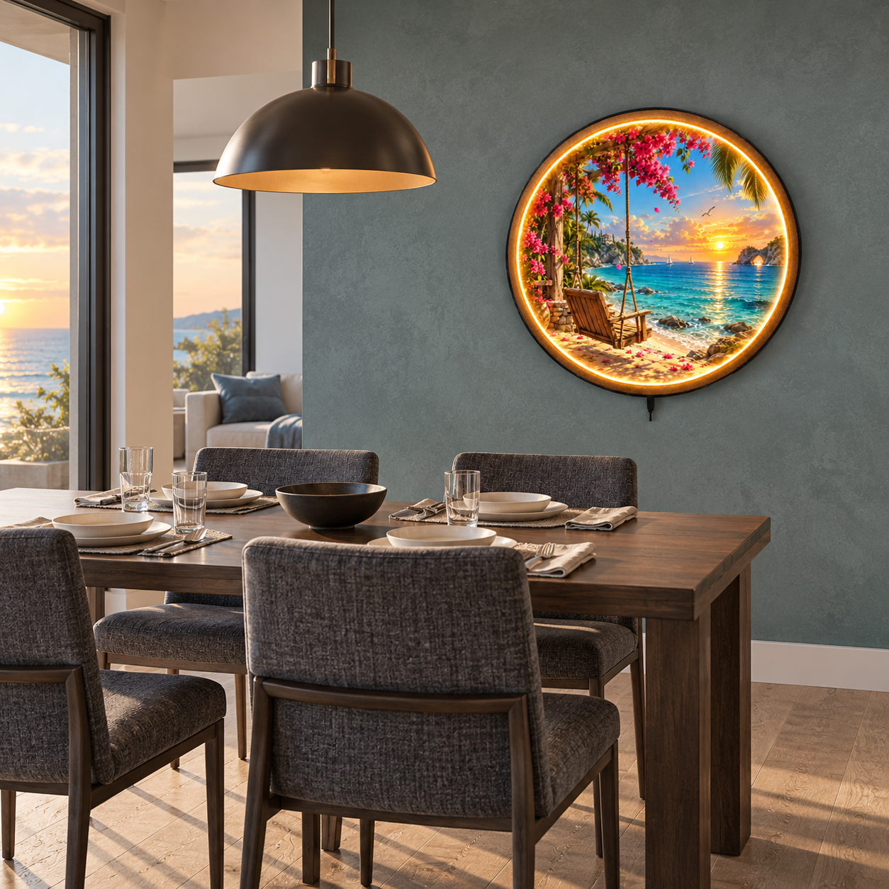 Coastal Reverie LED Wall Art – Tropical Sunset Beach Decor