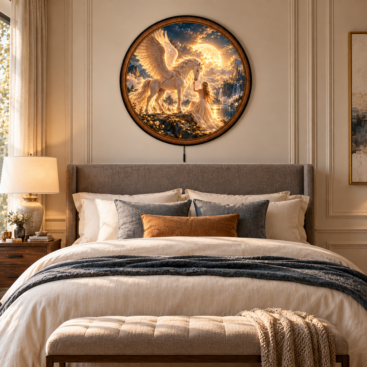 Golden Pegasus Fantasy Castle Circular LED Wall Art