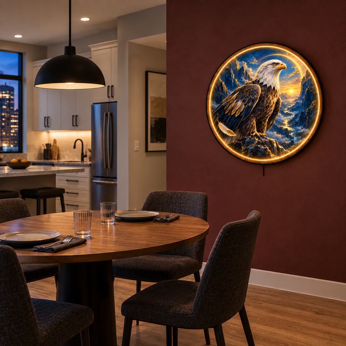Skyward Sentinel LED Wall Art – Bald Eagle Mountain Decor
