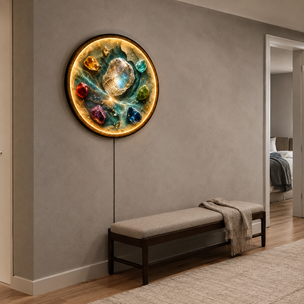Celestial Gemstone LED Wall Art – Seven Elements Round Decor