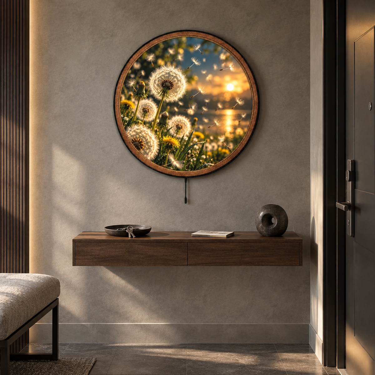 Dandelion Golden Hour LED Wall Art – Sunset Nature Decor