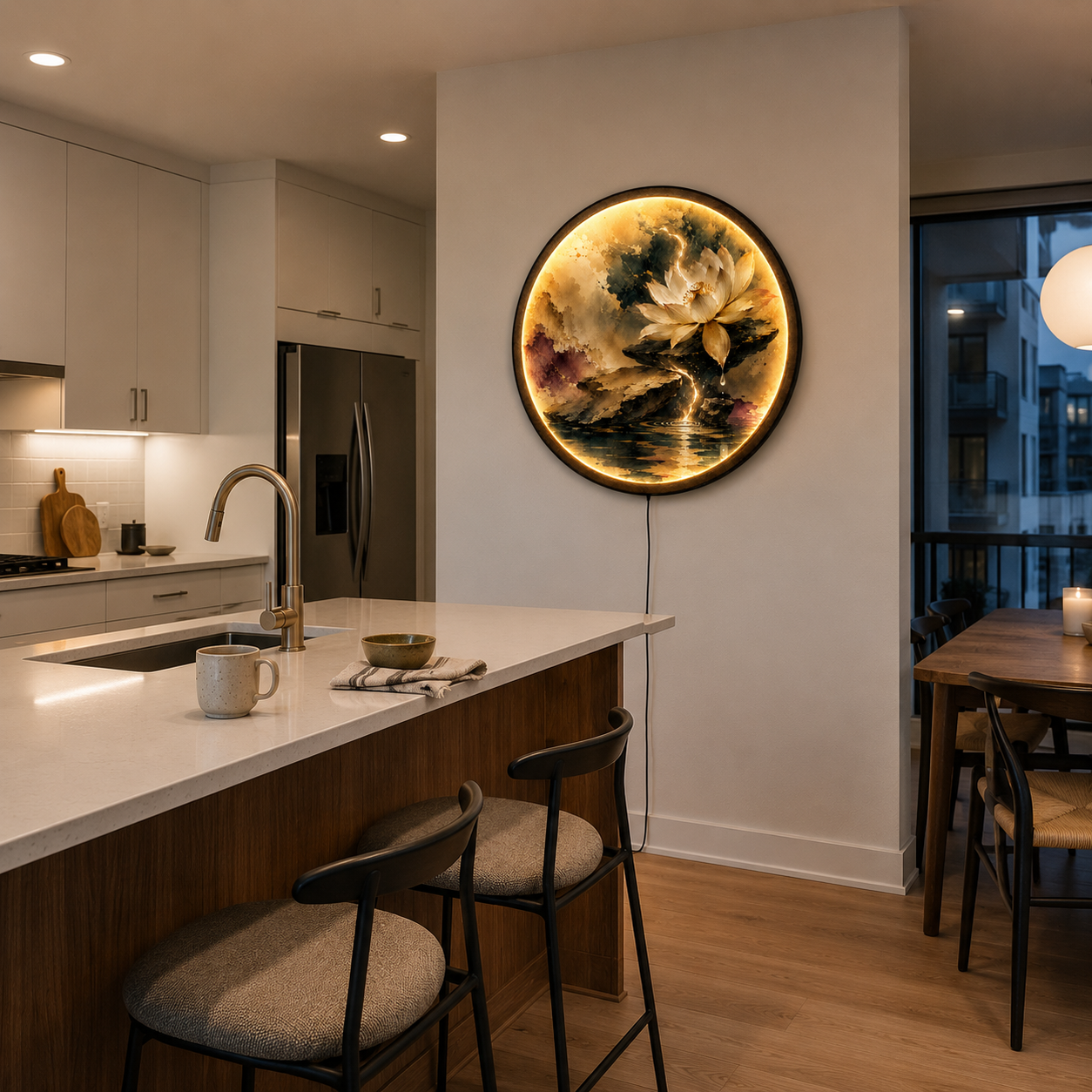 Golden Lotus LED Wall Art – Zen Serenity Botanical Decor