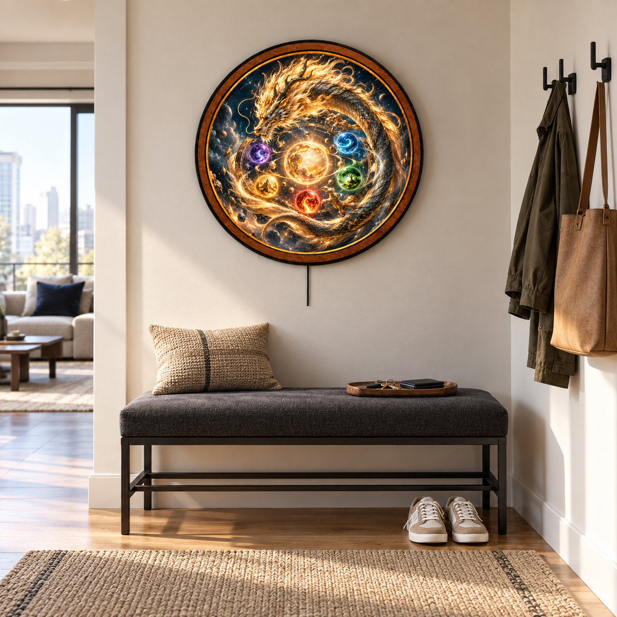 Celestial Elemental Dragon – Fantasy Round LED Wall Art