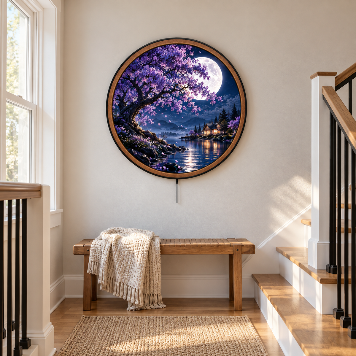 Moonlit Blossom Lake – Handcrafted LED Wall Art