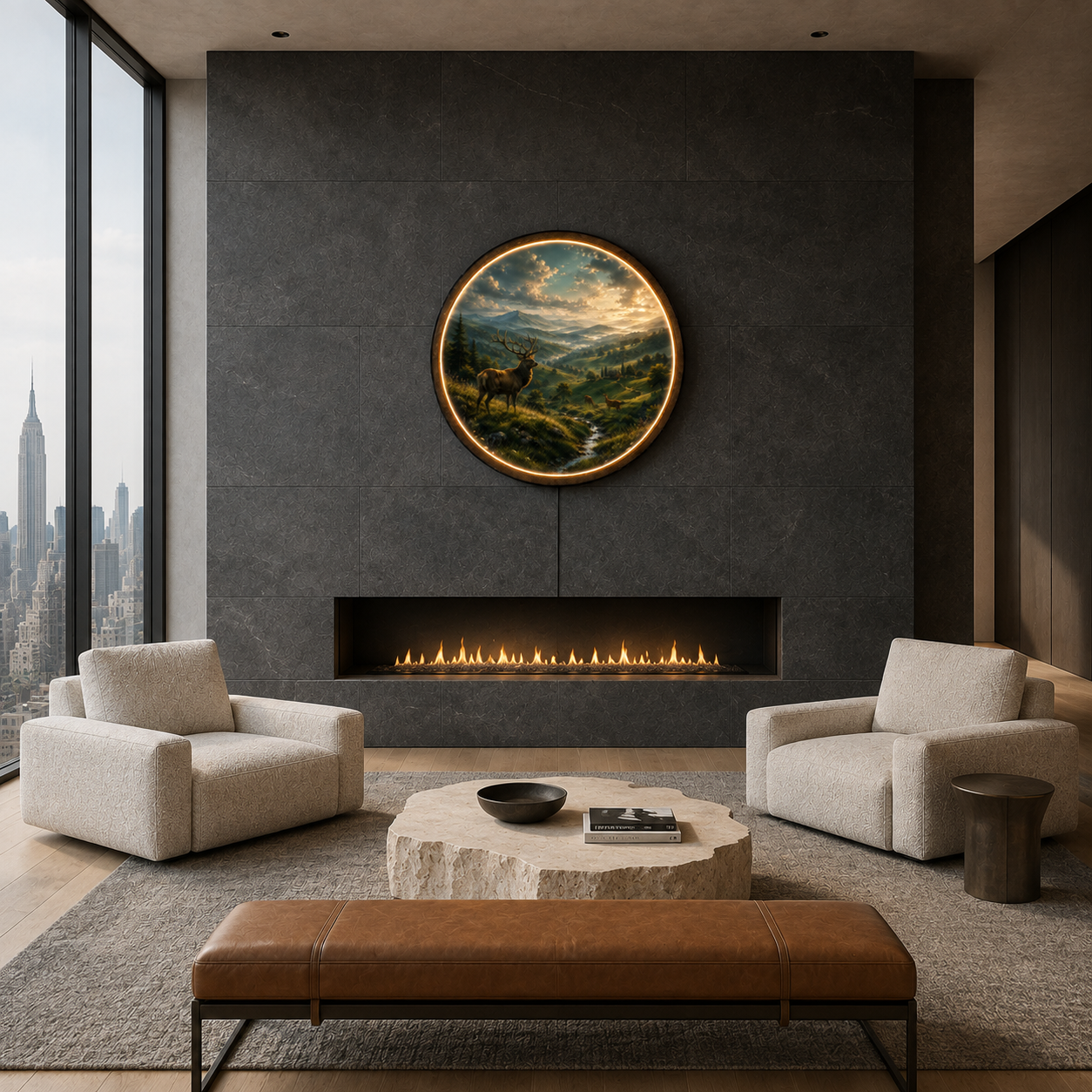 Majestic Highland Stag LED Wall Art – Mountain Nature Decor