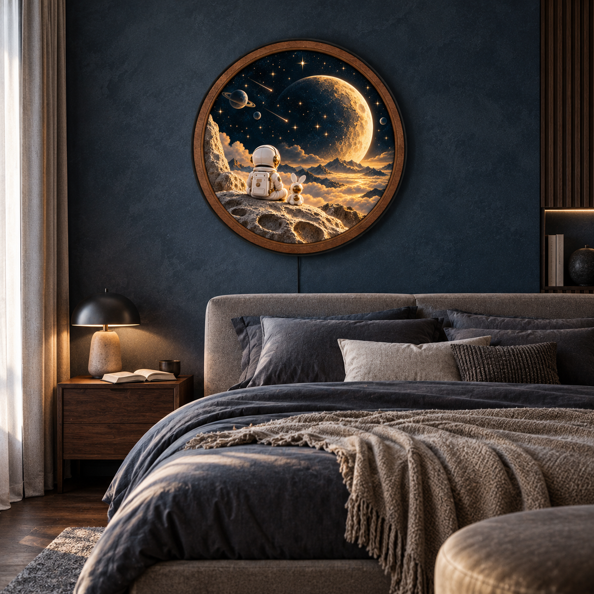 Astronaut & Rabbit Cosmic Horizon LED Wall Art – Space Decor