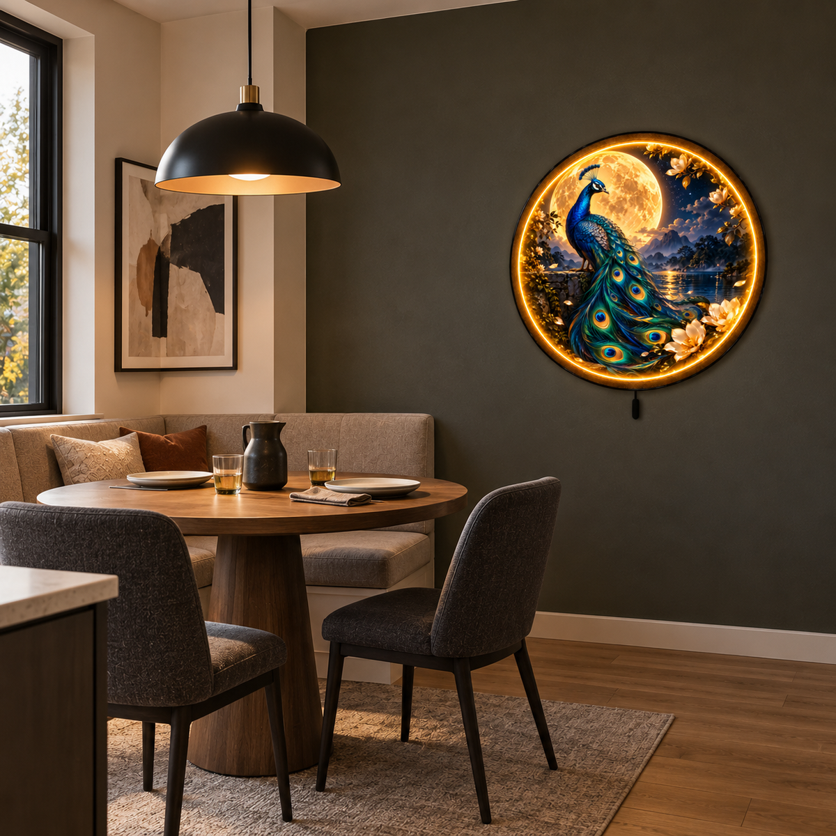 Moonlit Majesty Peacock LED Wall Art – Sapphire Moon Decor