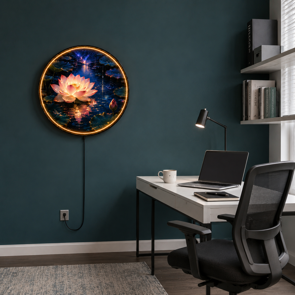 Midnight Lotus – Luminous Dew LED Wall Art