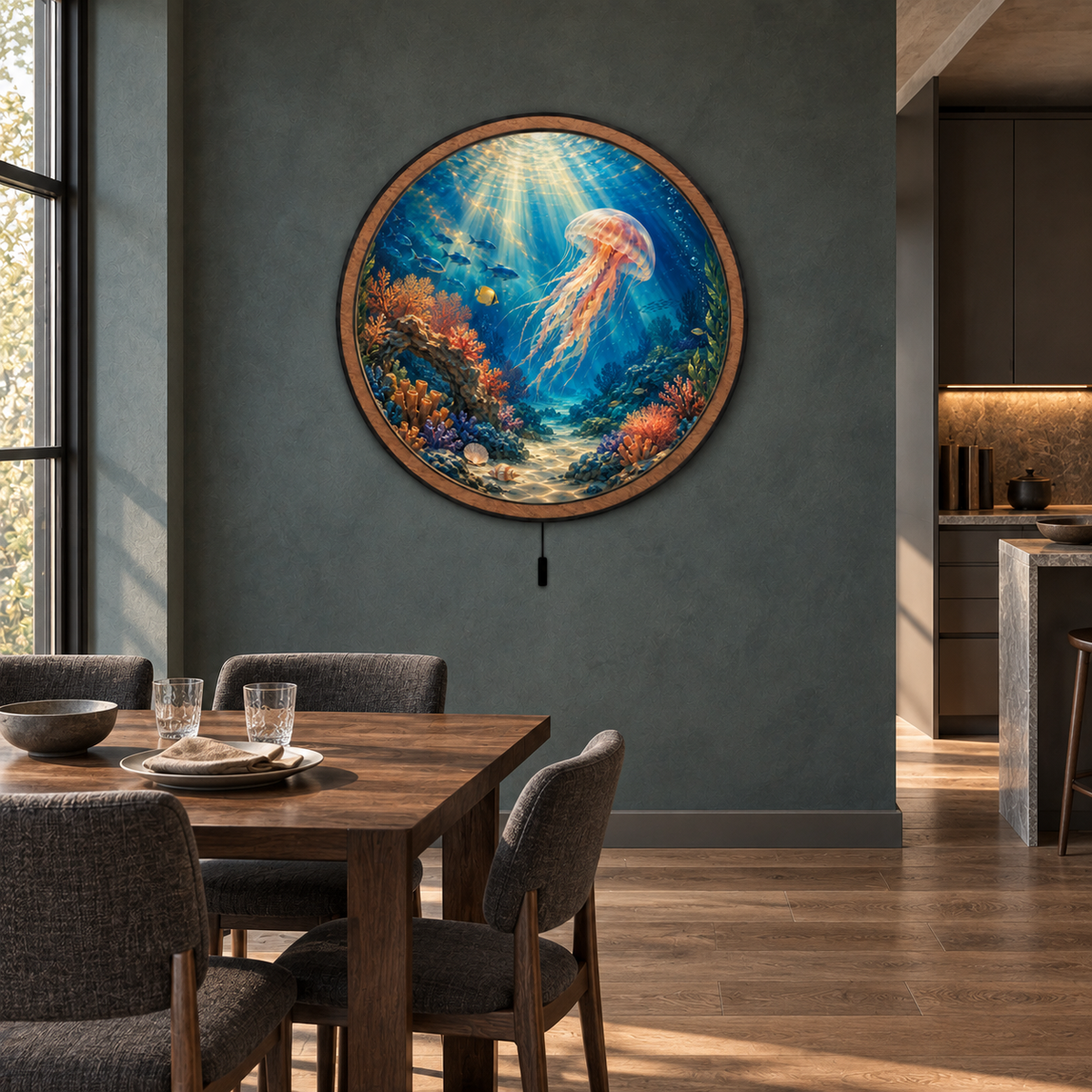 Golden Drift Jellyfish – Underwater Reef LED Wall Art