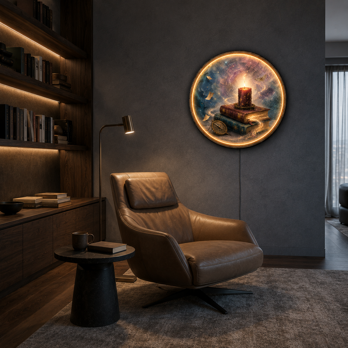 Celestial Archive LED Wall Art – Mystical Book & Candle Decor