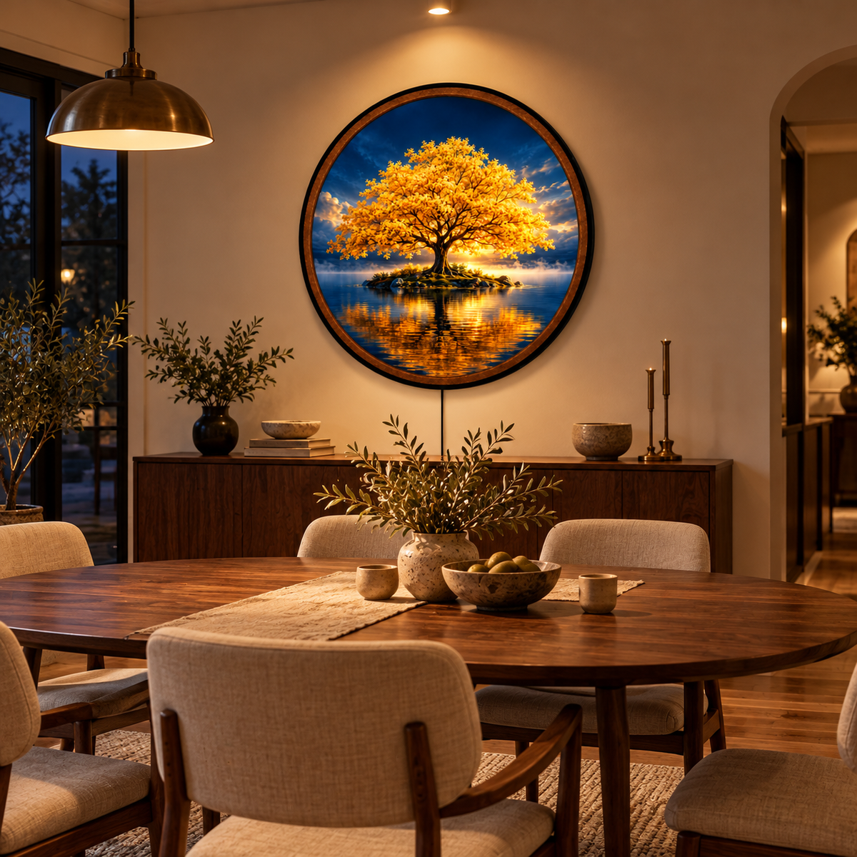 Golden Everlight Tree – Handcrafted LED Wall Art | Glowing Golden Tree & Peaceful Lake