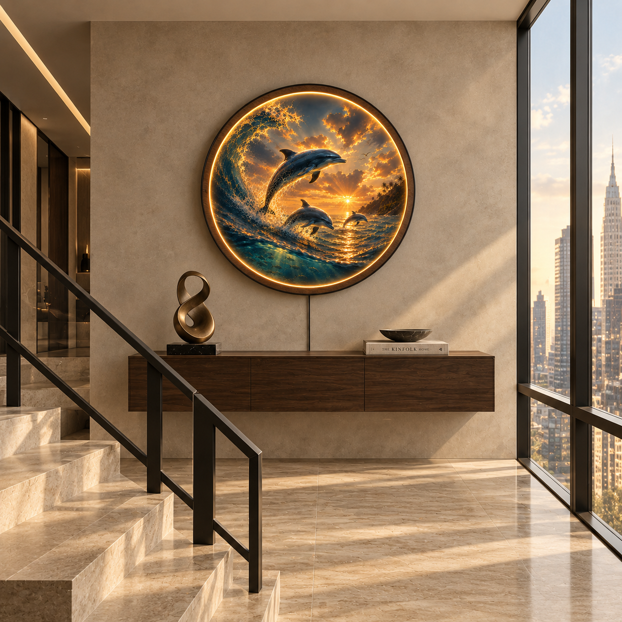 Dolphin Ocean Sunset LED Wall Art – Coastal Acrylic Light Decor