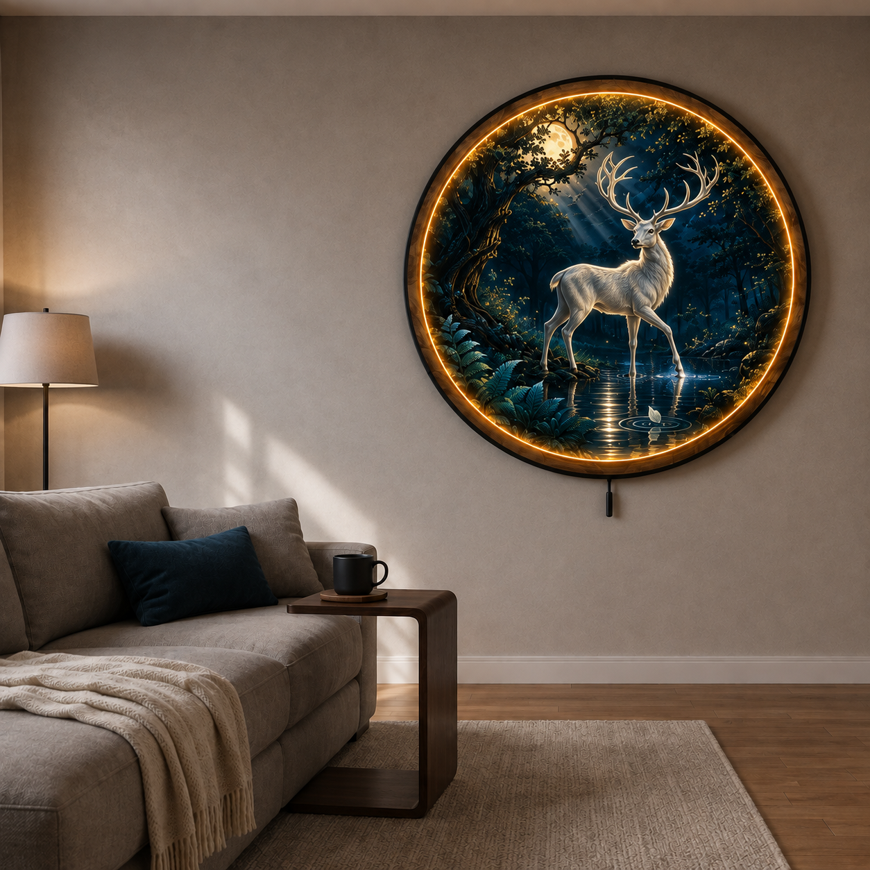 Silver Stag LED Wall Art – Moonlit Forest Deer Decor