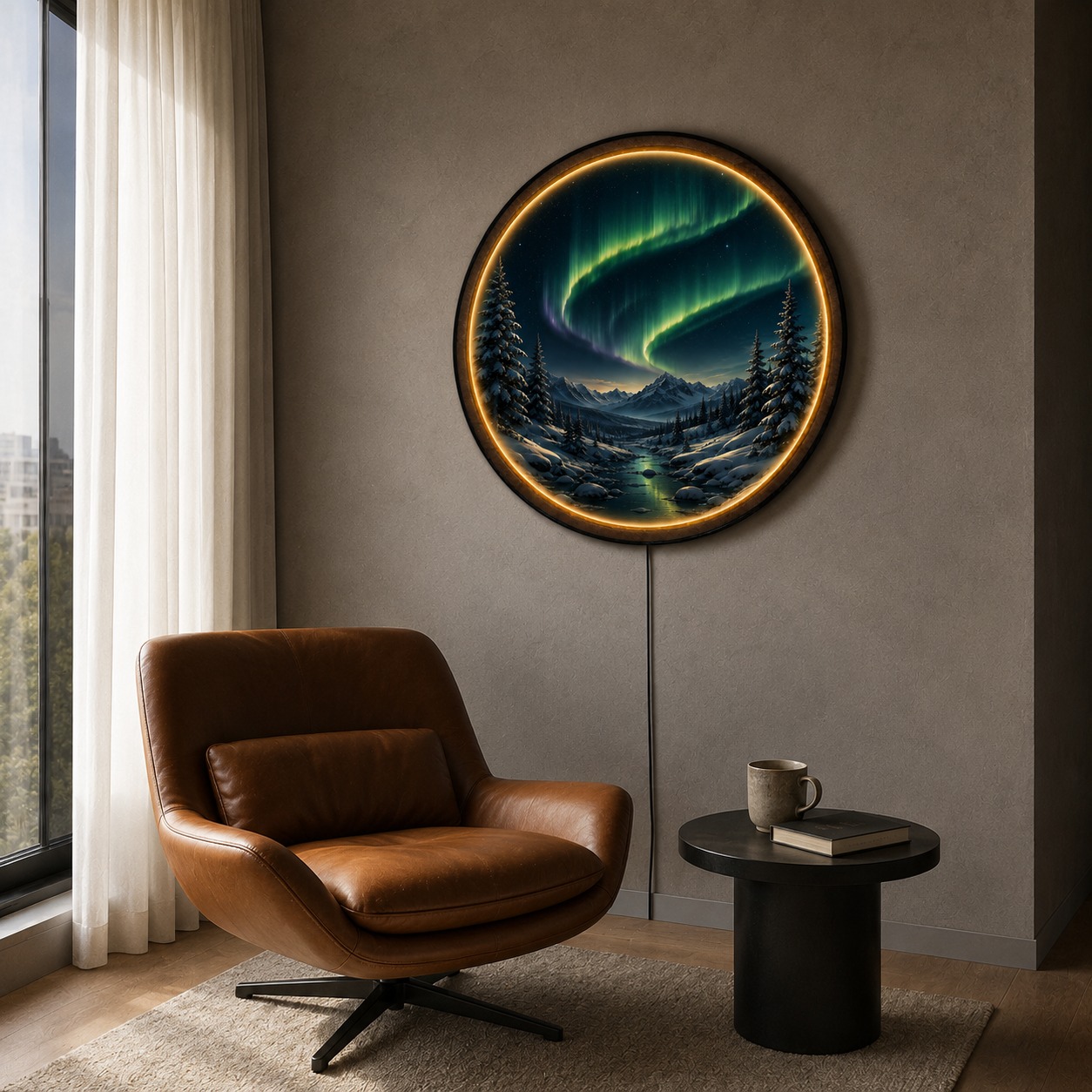 Aurora Valley LED Wall Art – Northern Lights Landscape