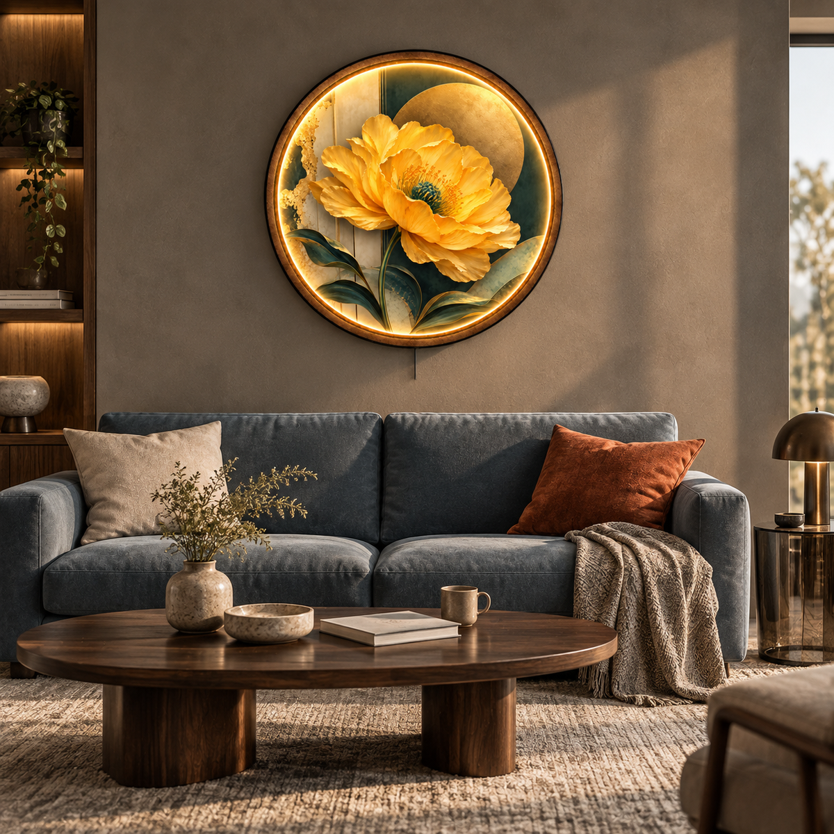 Golden Peony LED Wall Art – Luxury Floral Lighted Decor