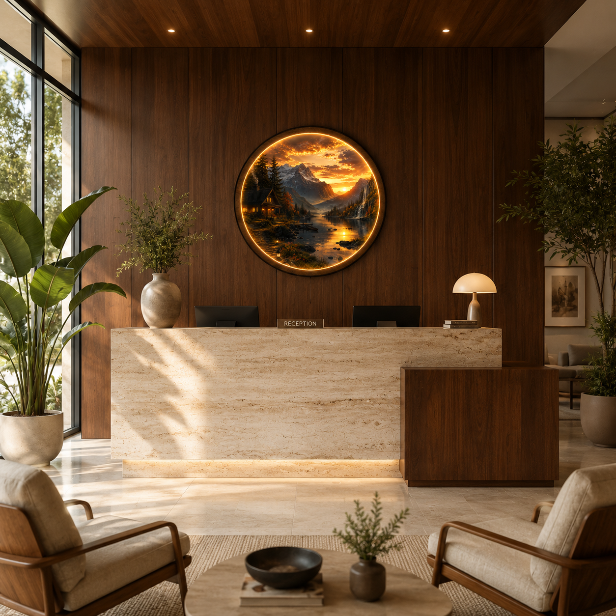 Mountain Cabin LED Wall Art – Sunset Lake Landscape Wall Decor