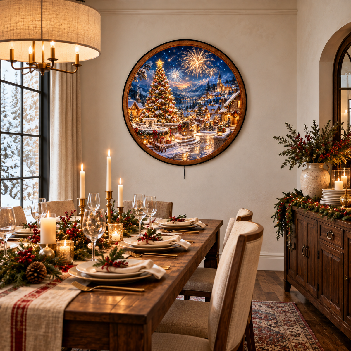 Handcrafted Christmas Village Fireworks LED Wall Art