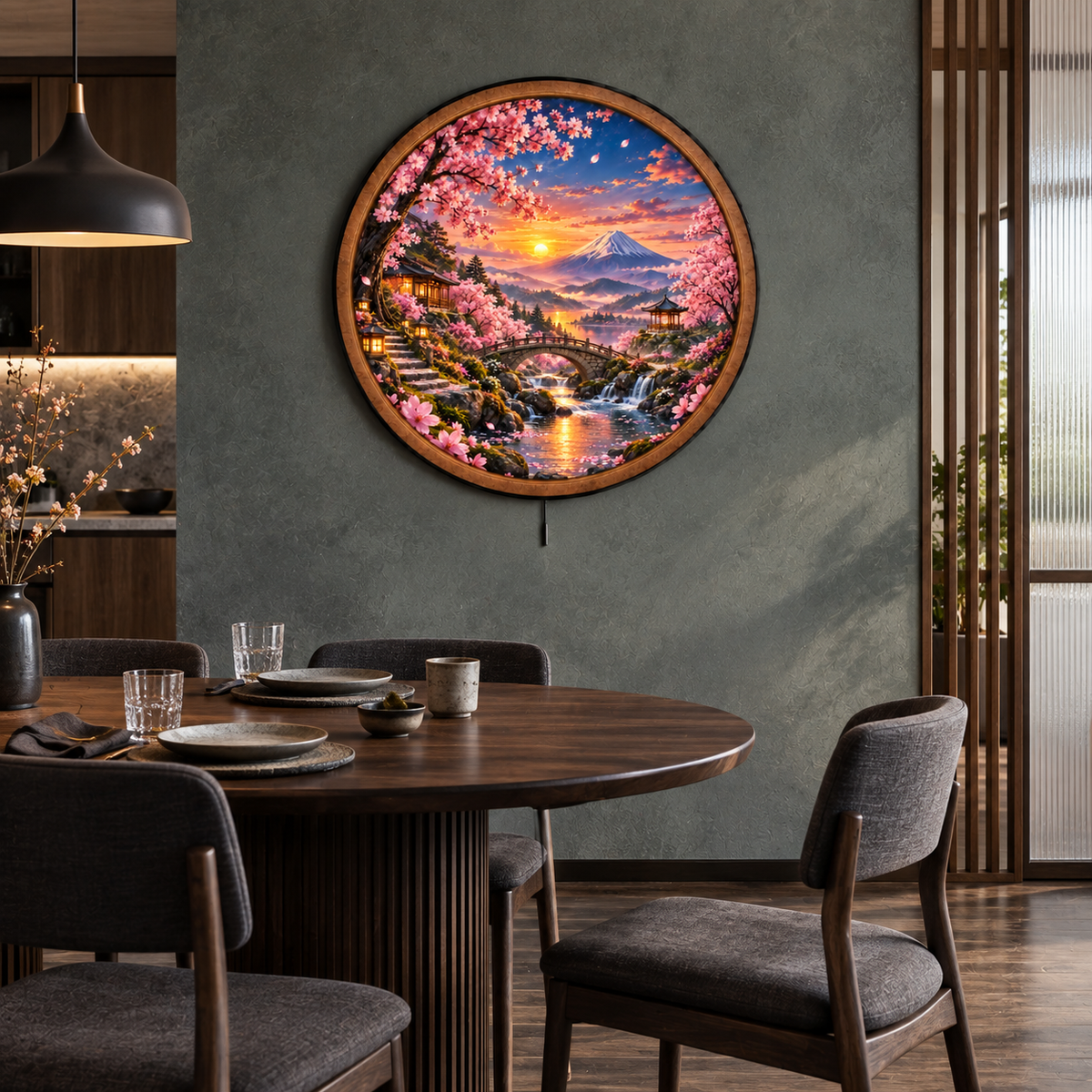 Sakura Mountain Glow LED Wall Art – Cherry Blossom Sunset