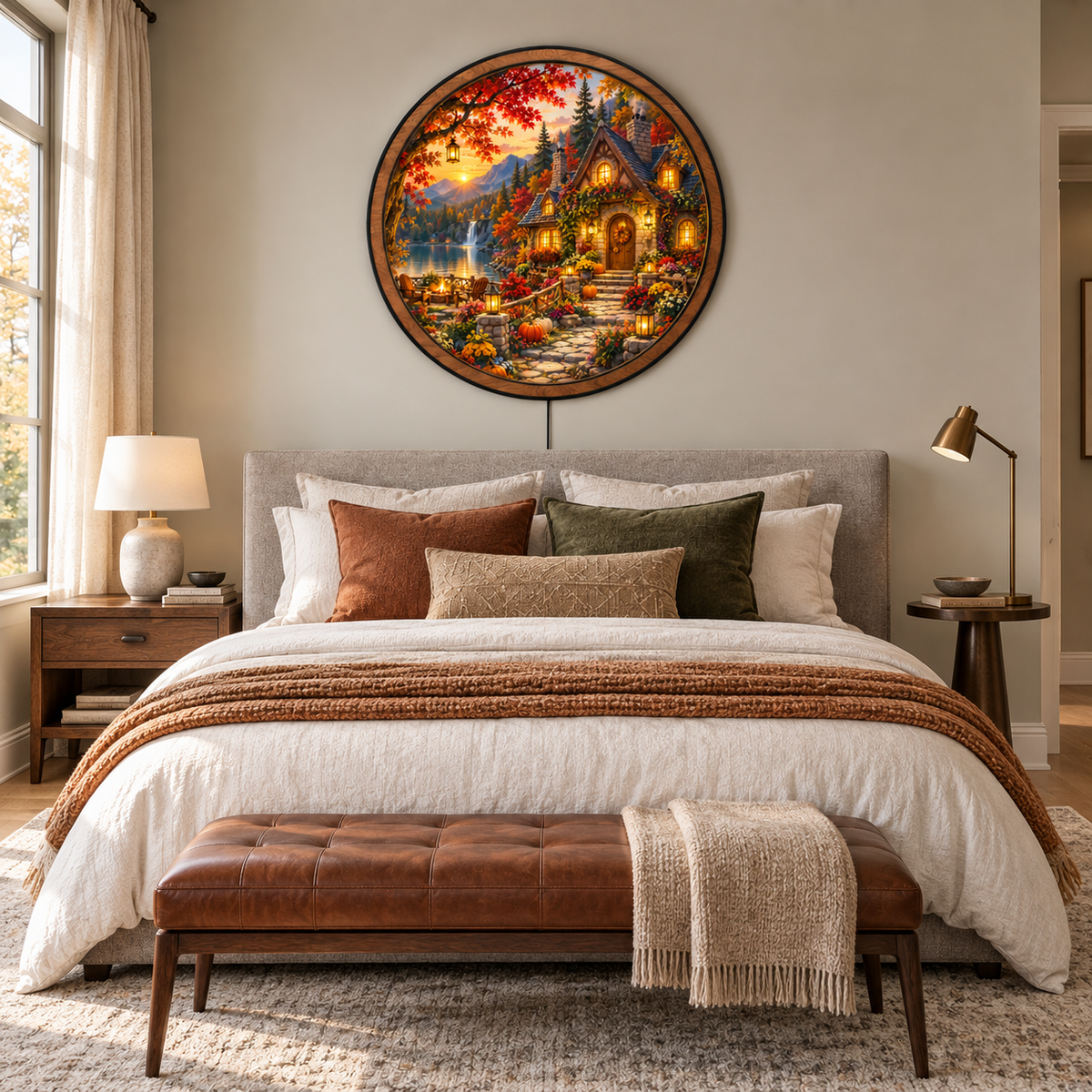 Autumn Lakeside Cottage – Cozy Fall LED Wall Art