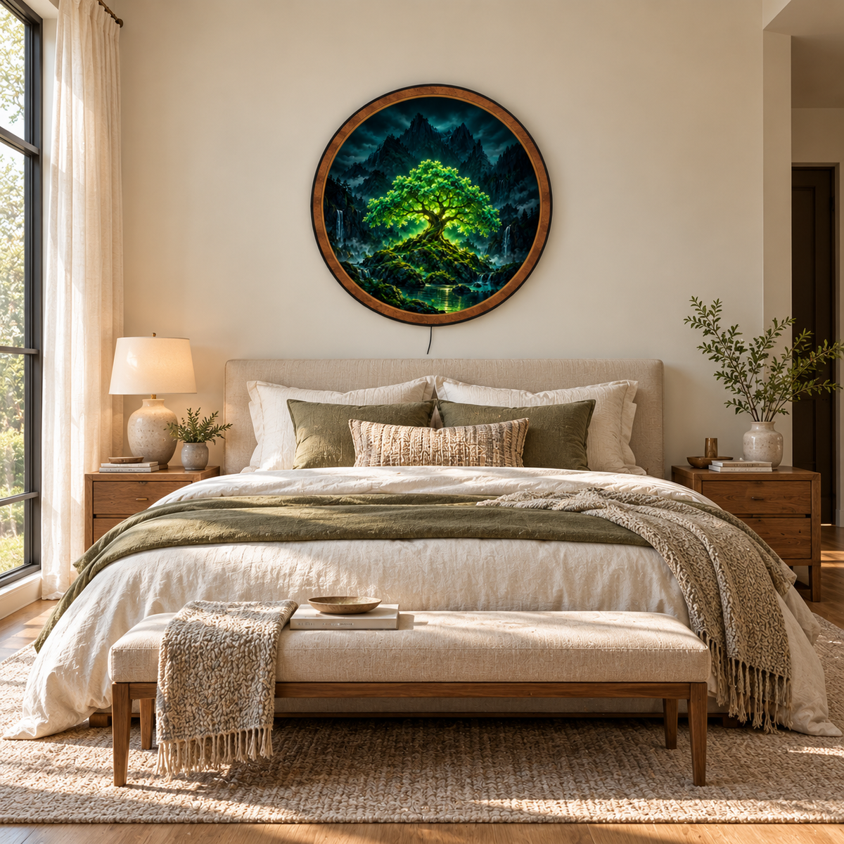 Handcrafted Emerald Tree of Life LED Wall Art